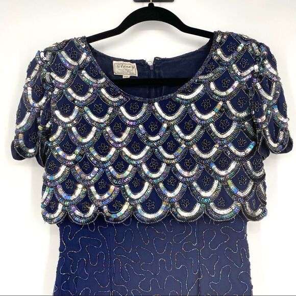 STENAY silk heavily beaded dress sequins cocktail cruise wedding  size 2 vintage - Picture 4 of 12